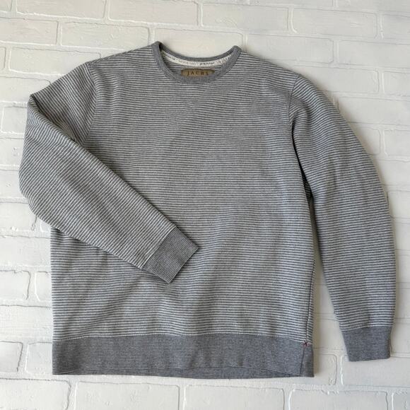 Jachs New York Striped Sustainable Fleece Grey White Crewneck Sweatshirt sz L - Picture 1 of 6